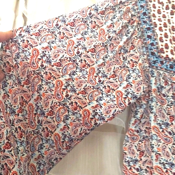 GAP Blue Orange Paisley Peasant flowy hippy Blouse  Swing Top tunic sz M - Picture 6 of 11